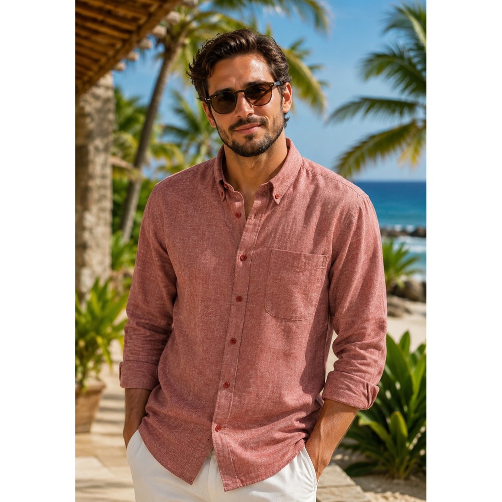 United By Blue Mens Hemp Organic Cotton Button Down Shirt Red XL Long Sleeve